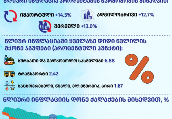 საქართველოში წლიურმა ინფლაციამ 13,3% შეადგინა, შარშან ამ დროს - 7.7% იყო